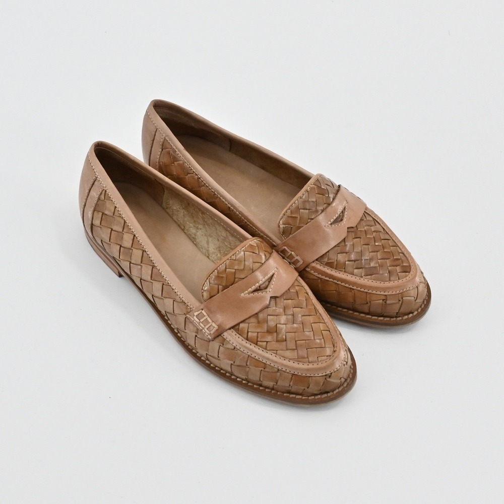 Sesto Meucci Woven Leather Penny Loafers in Tan